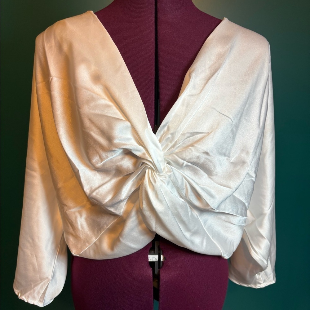 Renee C. Cream White Tie Front 3/4 Sleeve Blouse